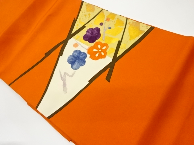 塩瀬金彩手描き抽象菱に梅模様名古屋帯